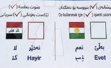 'Bağımsız Kürdistan' referandumu için 4 dilde oy pusulası