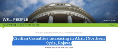 Beyaz Saray internet sayfasında Efrin için imza kampanyası