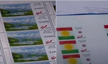 Kürdistan bayrağı ve doğası Belçika pullarında
