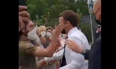 Bir protestocu, Fransa Cumhurbaşkanı Macron'a tokat attı