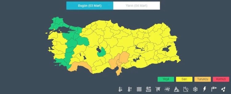 66 il için sarı ve turuncu kodlu uyarı