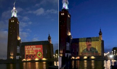 İsveç'te PKK sembolleri ve Öcalan fotoğrafı belediye binasına yansıtıldı