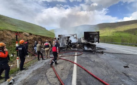 Bitlis'te feci kaza: Çarpışan iki tır yandı, sürücüleri öldü